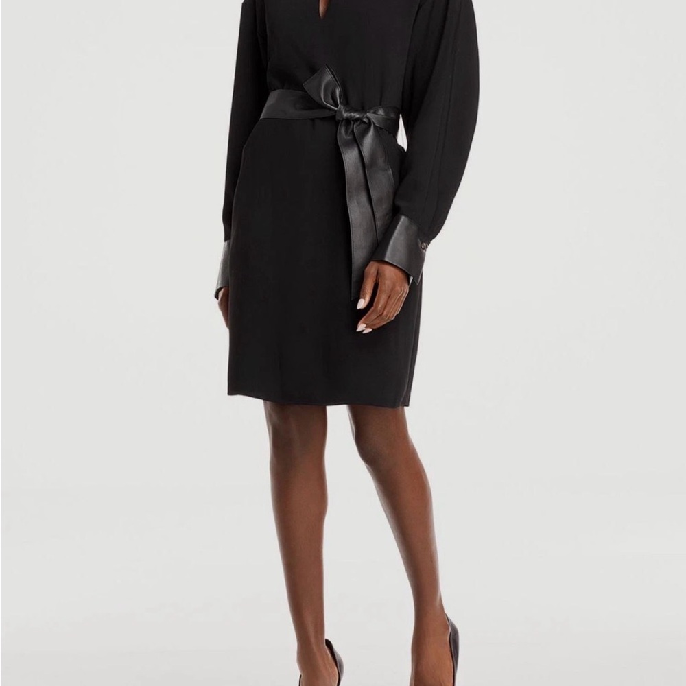 Vince Black Long Sleeve Dress with Satin Accent